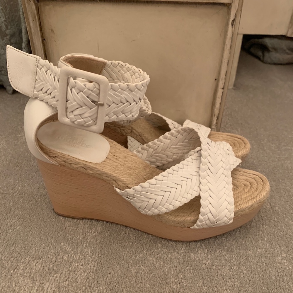 White authentic Hermès woven wedges